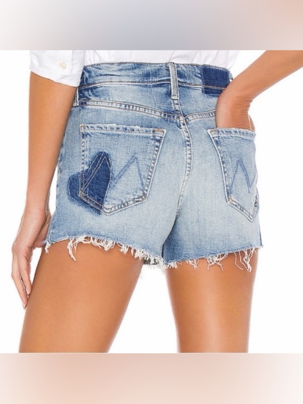 MOTHER The Tomcat High-Rise Kick Fray Heart Patch Shorts Size 26